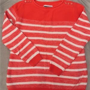 Striped Coral and White Women's Sweater